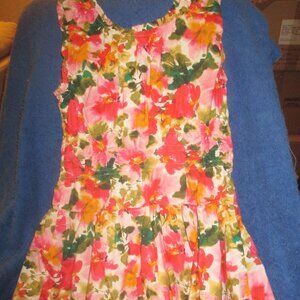 Crewcuts Girls Tropical Floral Printed Cotton Poplin Dress Size 12